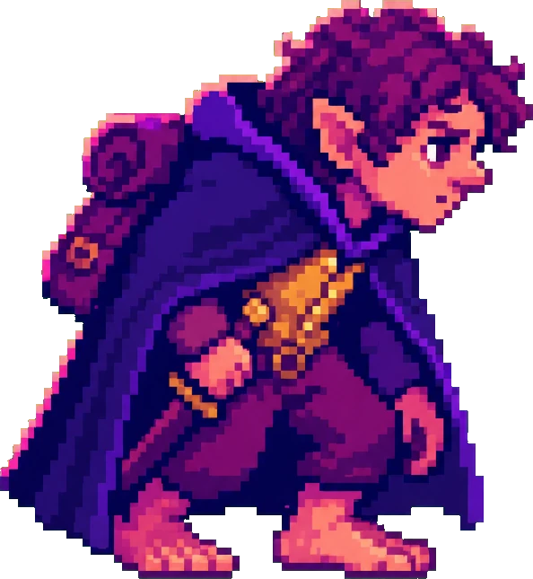 Pixel art concept of a crouching halfling thief